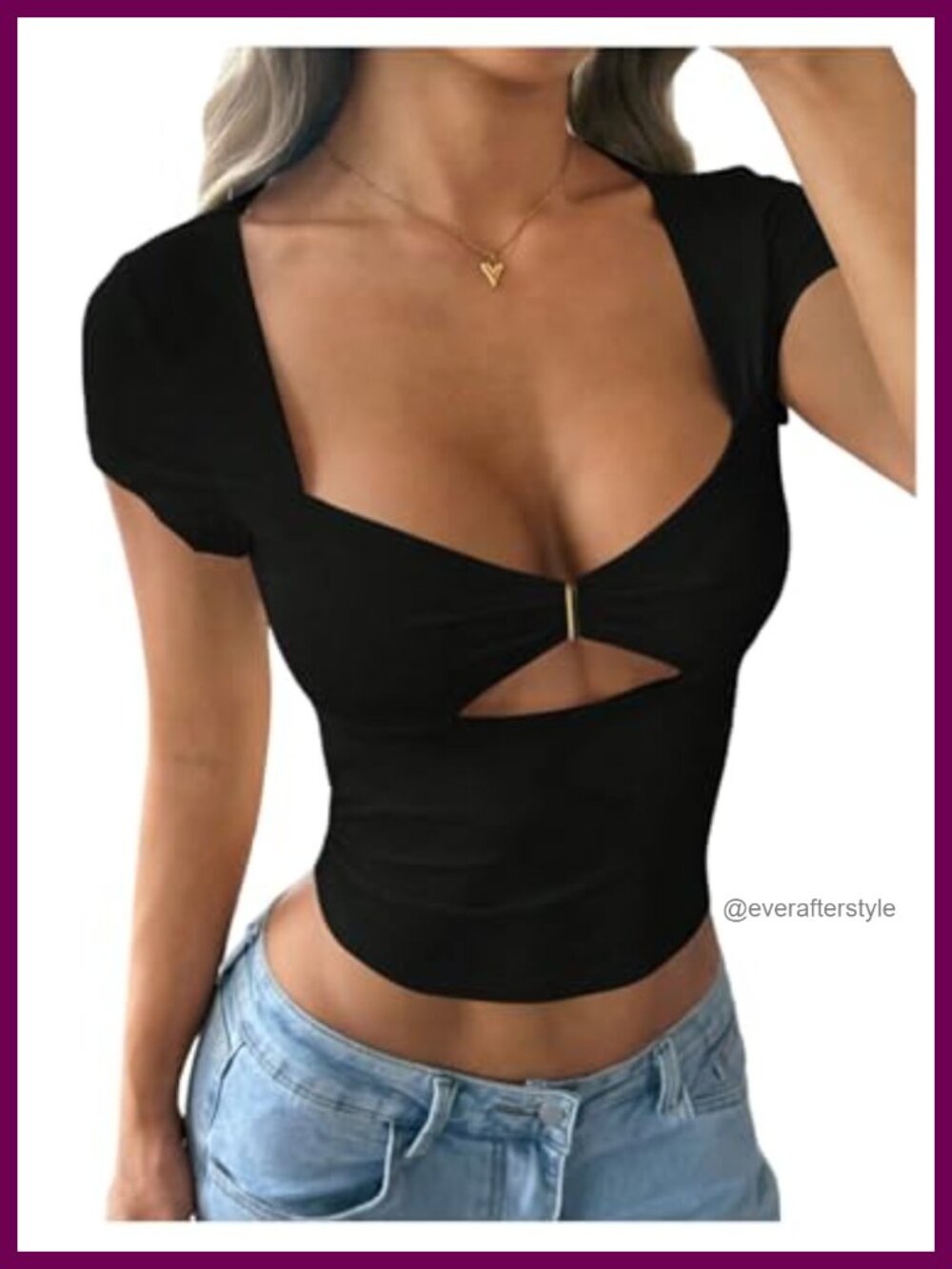 Womens Cut Out Sweetheart Neck Cap Sleeve Fitted Crop Top Y2K Going Out